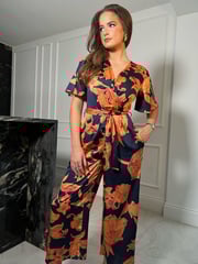 Girl In Mind Blue Trixie Angel Sleeve Culotte Jumpsuit - Image 3 of 4