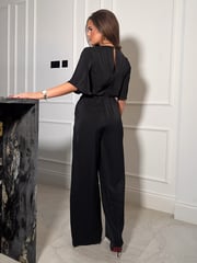 Girl In Mind Black Viola Wrap Tie Detail Wide Leg Jumpsuit - Image 2 of 4