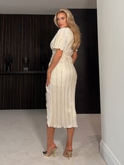 Girl In Mind White Gold Plisse Isla Midi Angel Sleeves Dress - Image 3 of 4