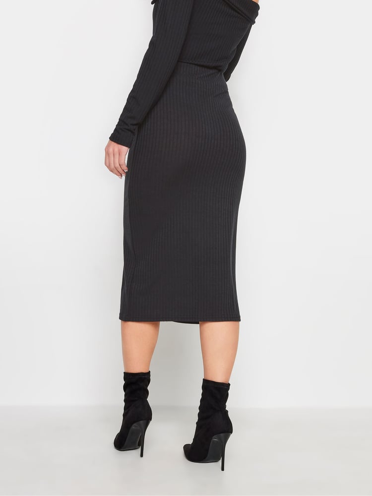 PixieGirl Petite Black Ribbed Button Skirt - Image 2 of 3