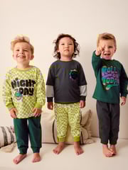 Black/Green/ Citrine Yello Checkerboard 3 Pack Oversized Pyjamas (9mths-10yrs) - Image 1 of 12
