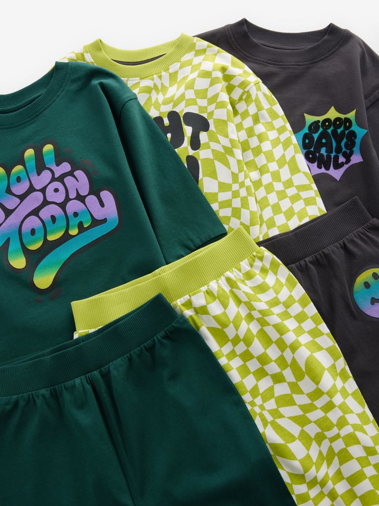 Black/Green/ Citrine Yello Checkerboard 3 Pack Oversized Pyjamas (9mths-10yrs) - Image 12 of 12 Black/Green/ Citrine Yello Checkerboard 3 Pack Oversized Pyjamas (9mths-10yrs) - Image 12 of 12