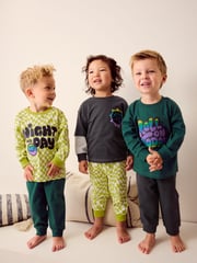 Black/Green/ Citrine Yello Checkerboard 3 Pack Oversized Pyjamas (9mths-10yrs) - Image 3 of 12