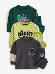 Black/Green/ Citrine Yello Checkerboard 3 Pack Oversized Pyjamas (9mths-10yrs) - Image 4 of 12