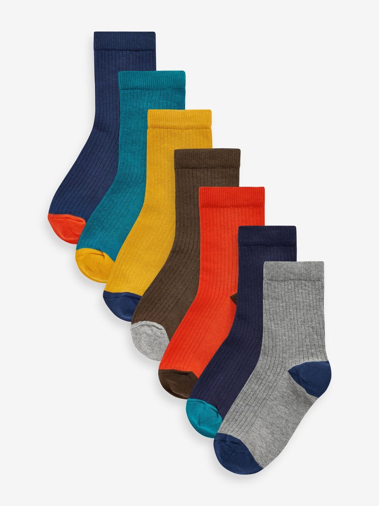 Multicolour Block Cotton Rich Fine Rib Socks 7 Pack - Image 1 of 8