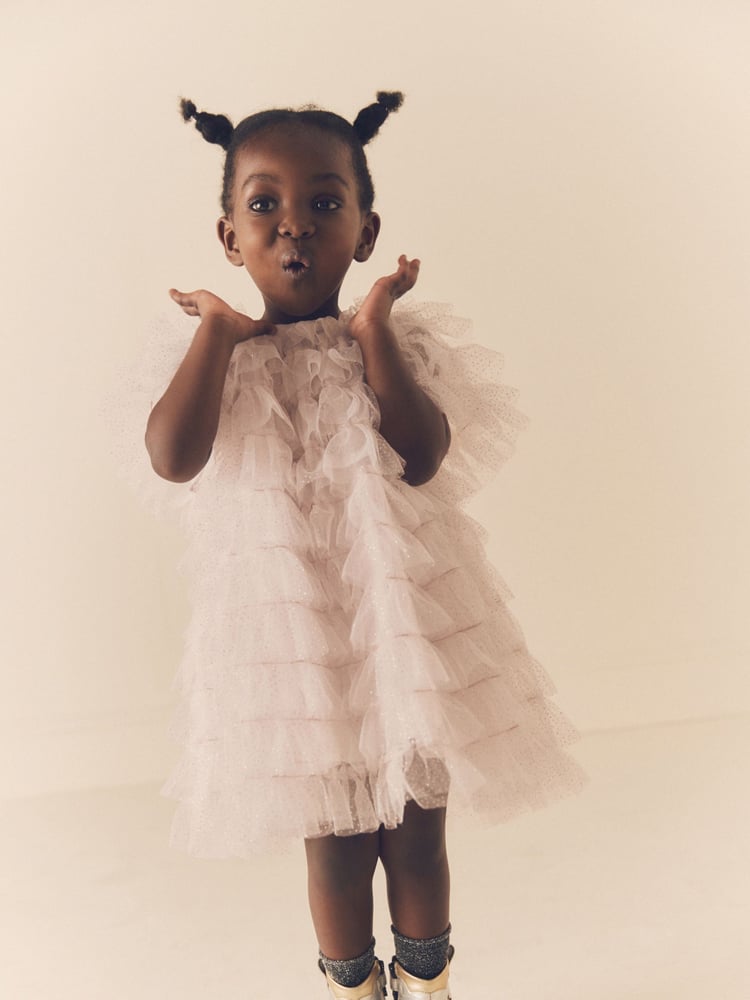 Shell Pink Sparkle Ruffle Mesh Dress (3mths-8yrs) - Image 1 of 6