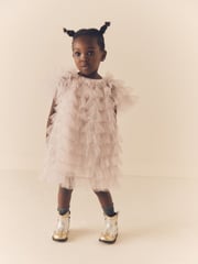 Shell Pink Sparkle Ruffle Mesh Dress (3mths-8yrs) - Image 2 of 6