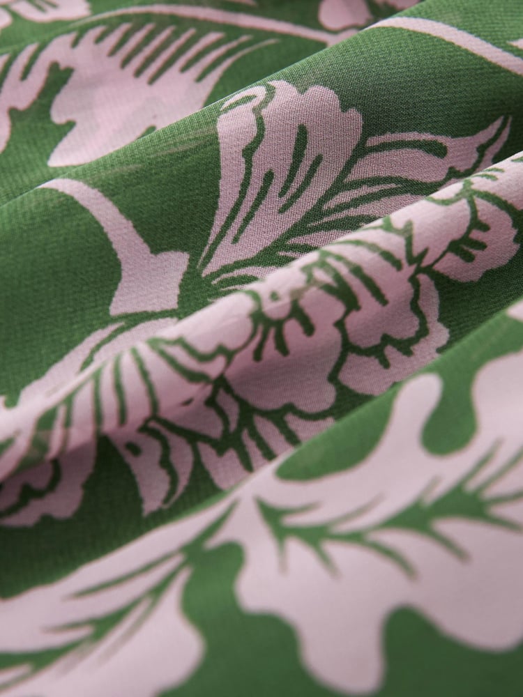 Green/Pink Floral Tie Neck Belted Long Sleeve Mini Dress - Image 6 of 6