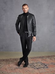 Black Signature Leather Bomber Jacket - Image 2 of 8