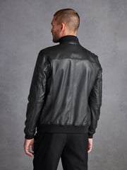 Black Signature Leather Bomber Jacket - Image 3 of 8