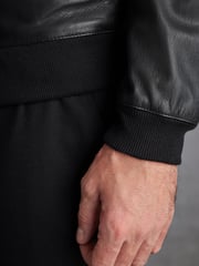 Black Signature Leather Bomber Jacket - Image 5 of 8