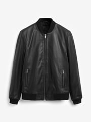 Black Signature Leather Bomber Jacket - Image 6 of 8