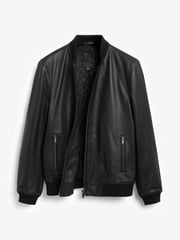Black Signature Leather Bomber Jacket - Image 7 of 8