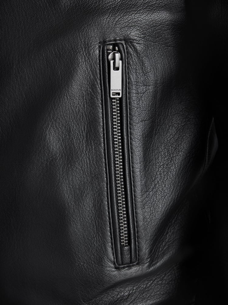 Black Signature Leather Bomber Jacket - Image 8 of 8