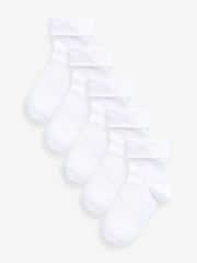 White 5 Pack Cotton Rich Roll Top Ankle School Socks - Image 1 of 2
