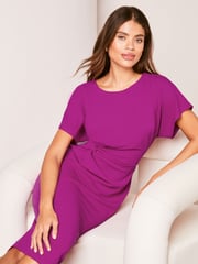 Lipsy Pink Twist Side Round Neck Midi Dress - Image 1 of 4