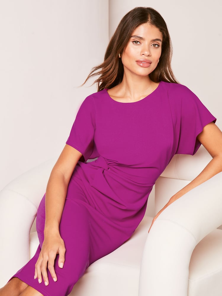 Lipsy Pink Twist Side Round Neck Midi Dress - Image 1 of 4