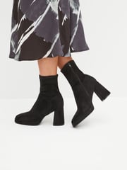 Black Forever Comfort® Platform Sock Ankle Boots - Image 1 of 7