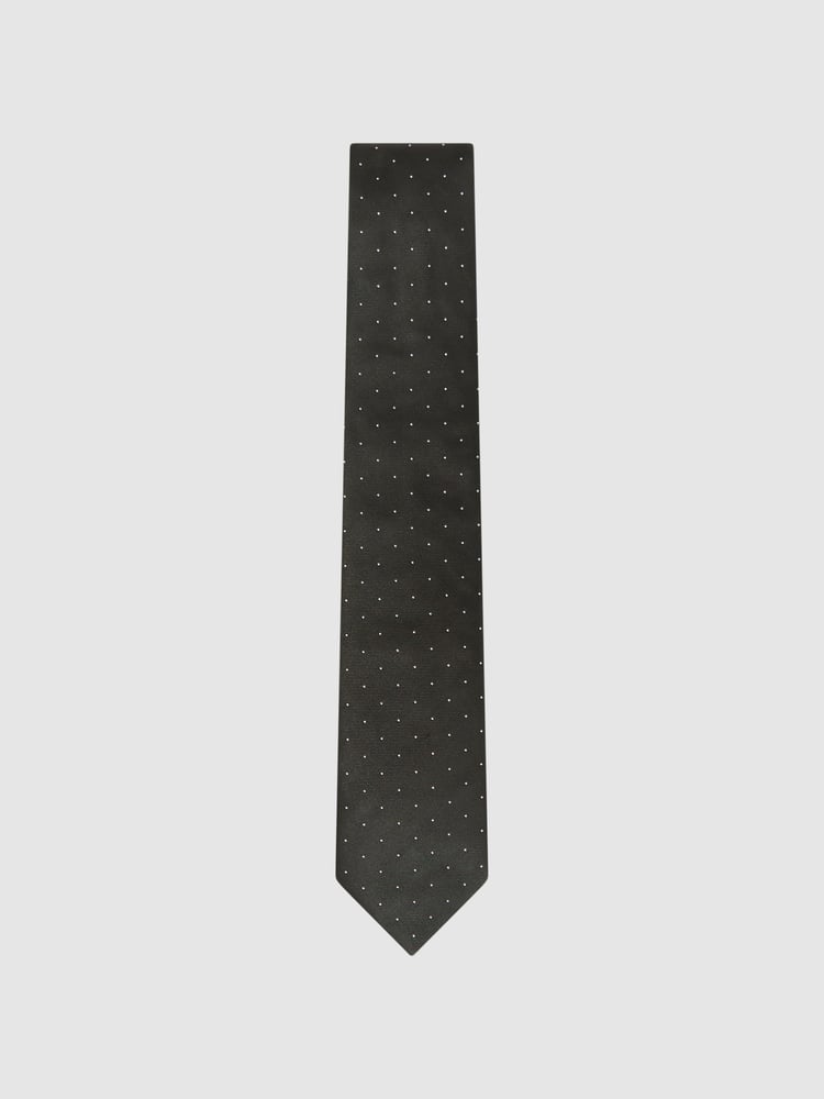 Reiss Dark Green Liam Polka Dot Silk Tie - Image 1 of 5