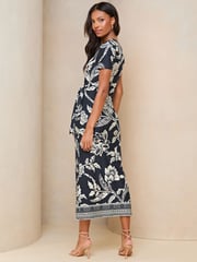 Lipsy Navy Blue Floral Short Sleeve Tie Side Maxi Dress - Image 2 of 4