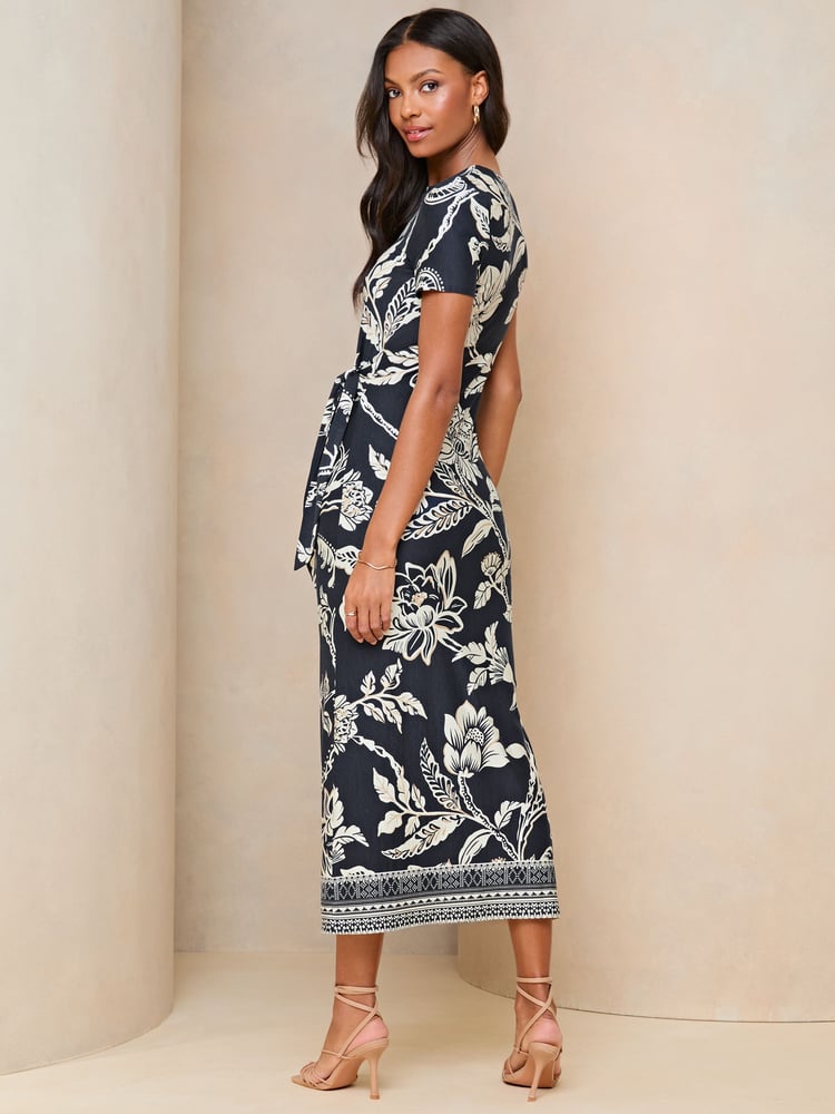 Lipsy Navy Blue Floral Short Sleeve Tie Side Maxi Dress - Image 2 of 4 Lipsy Navy Blue Floral Short Sleeve Tie Side Maxi Dress - Image 2 of 4
