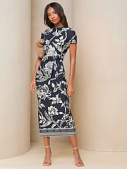 Lipsy Navy Blue Floral Short Sleeve Tie Side Maxi Dress - Image 3 of 4