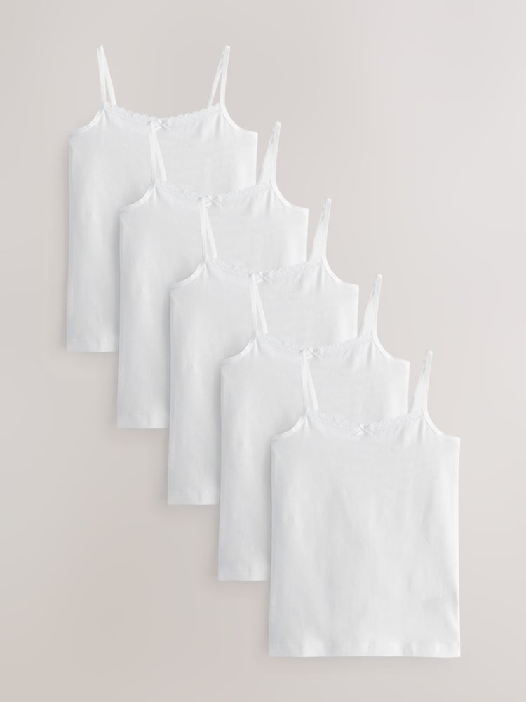 White 5 Pack Lace Trim Cami Vest (1.5-16yrs) - Image 1 of 4