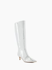 Dune London Silver Smooth Kitten Heel Point Knee-High Boots - Image 1 of 5