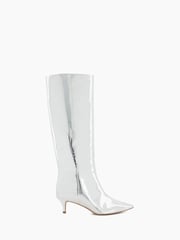 Dune London Silver Smooth Kitten Heel Point Knee-High Boots - Image 3 of 5