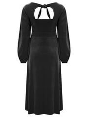 Pour Moi Black Charlotte Tie Back Stretch Velvet Long Sleeve Midi Dress - Image 4 of 4