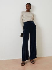 FatFace Blue Wide Leg Velvet Trousers - Image 3 of 5