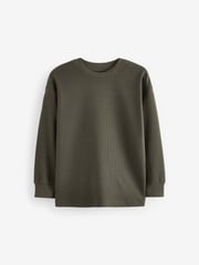 Khaki Green/ Charcoal/ White Long Sleeve Textured T-Shirts 3 Pack (3-16yrs) - Image 2 of 6