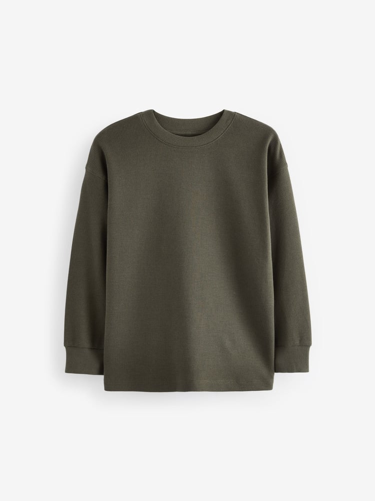 Khaki Green/ Charcoal/ White Long Sleeve Textured T-Shirts 3 Pack (3-16yrs) - Image 2 of 6