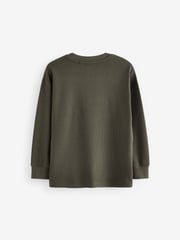 Khaki Green/ Charcoal/ White Long Sleeve Textured T-Shirts 3 Pack (3-16yrs) - Image 3 of 6