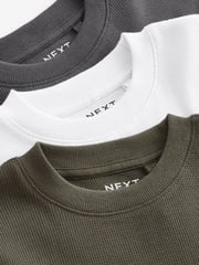 Khaki Green/ Charcoal/ White Long Sleeve Textured T-Shirts 3 Pack (3-16yrs) - Image 6 of 6