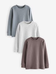 Grey/ Mauve/ Blue Textured Long Sleeve T-Shirts 3 Pack (3-16yrs) - Image 1 of 6