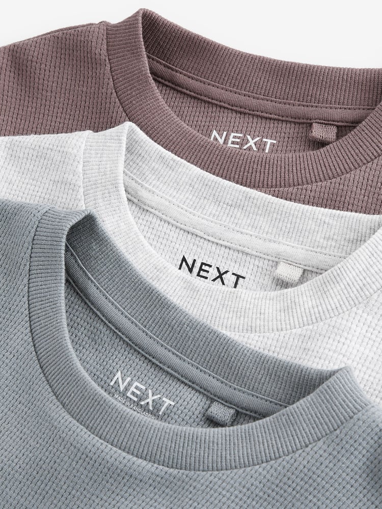 Grey/ Mauve/ Blue Textured Long Sleeve T-Shirts 3 Pack (3-16yrs) - Image 6 of 6