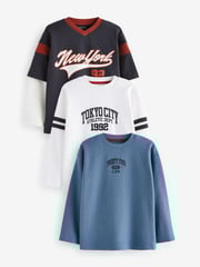 Red/Blue/White Varsity Graphic Long Sleeve T-Shirts 3 Pack (3-16yrs) - Image 1 of 6