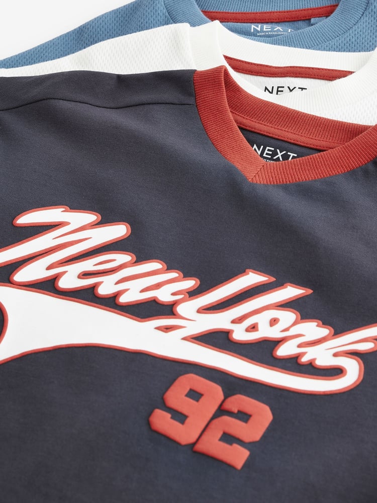 Red/Blue/White Varsity Graphic Long Sleeve T-Shirts 3 Pack (3-16yrs) - Image 6 of 6