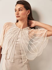Ivory Cream Pearl Sheer Cape Cover-Up - Image 1 of 5