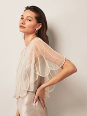 Ivory Cream Pearl Sheer Cape Cover-Up - Image 2 of 5