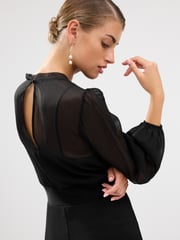 Black Long Sleeve Sheer Layer Midi Dress - Image 4 of 6