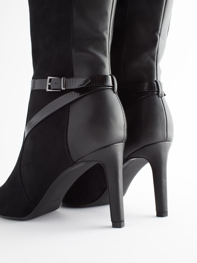 Black Regular/Wide Fit Forever Comfort® Buckle Detail Heeled Knee High Boots - Image 2 of 8