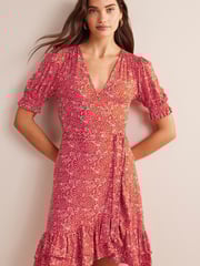 Boden Red Ruffle Wrap Jersey Mini Dress - Image 1 of 4