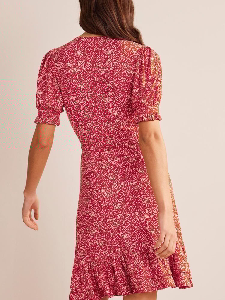 Boden Red Ruffle Wrap Jersey Mini Dress - Image 2 of 4 Boden Red Ruffle Wrap Jersey Mini Dress - Image 2 of 4