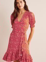 Boden Red Ruffle Wrap Jersey Mini Dress - Image 3 of 4