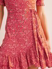 Boden Red Ruffle Wrap Jersey Mini Dress - Image 4 of 4