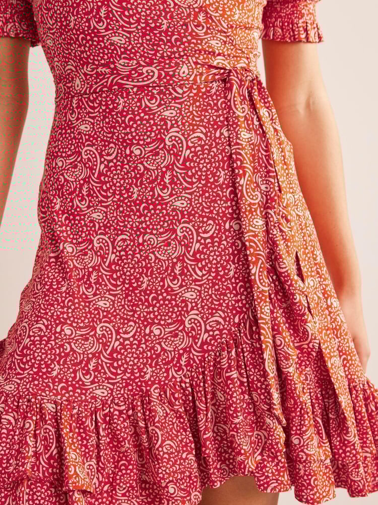 Boden Red Ruffle Wrap Jersey Mini Dress - Image 4 of 4 Boden Red Ruffle Wrap Jersey Mini Dress - Image 4 of 4