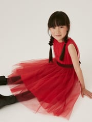 Red Mesh Tie Back Party Dress (3-16yrs) - Image 3 of 6