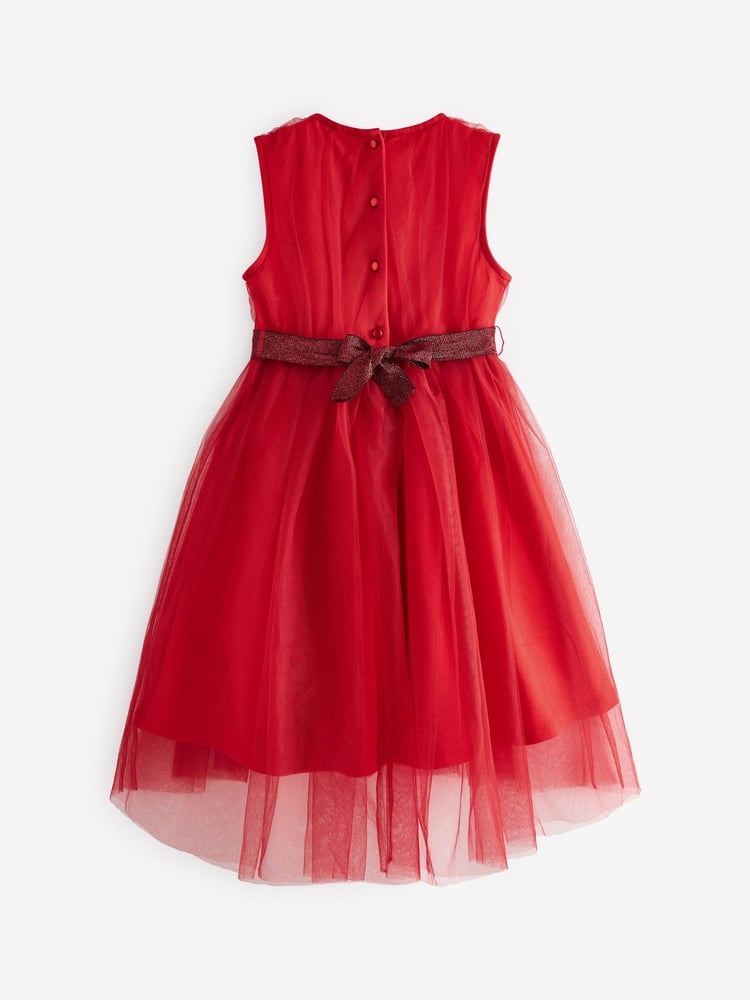 Red Mesh Tie Back Party Dress (3-16yrs) - Image 6 of 6